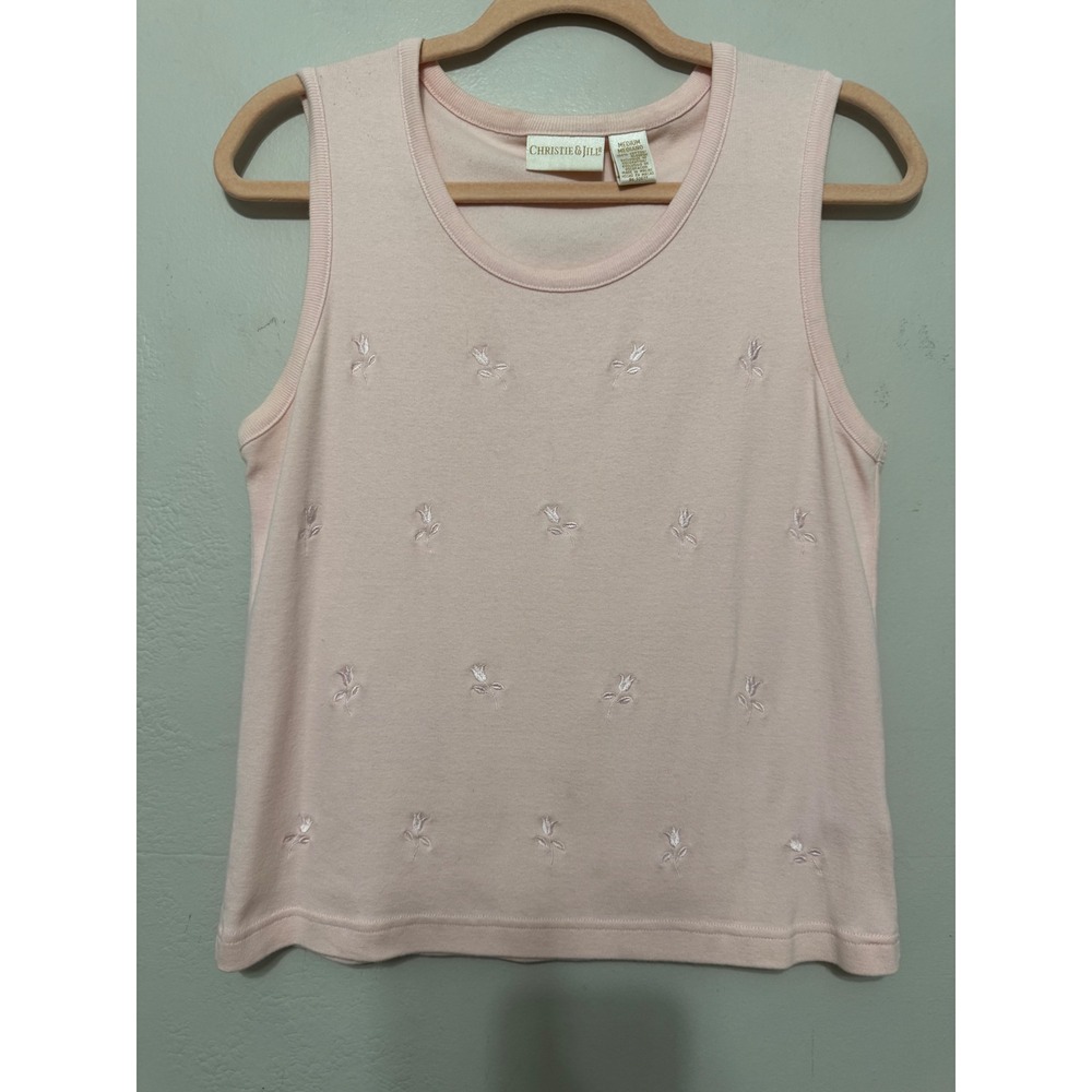 Christie & Jill Pink Cotton Embroidered Set Cardigan & Tank Top  M Y2K‎ Coquette - Picture 2 of 12